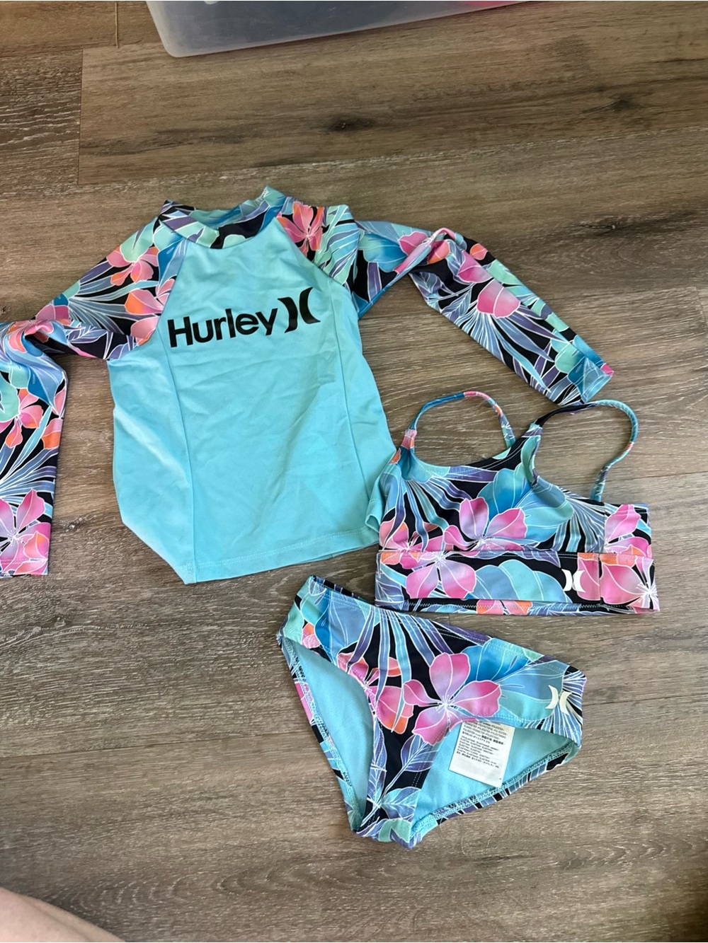 Hurley Girls' Turquoise Floral 3-Piece Swim Set